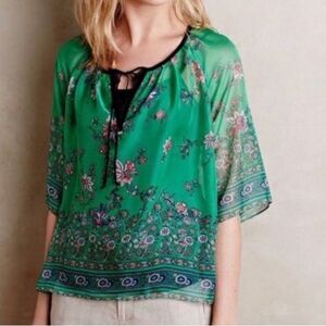 Konrad + Joseph green multicolored floral bohemian lightweight top shirt